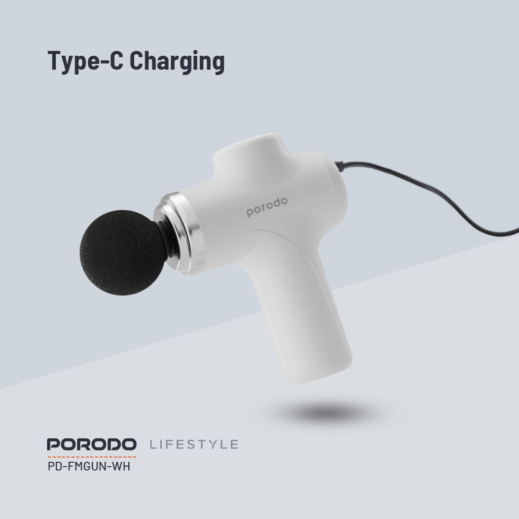 Porodo Lifestyle Precision Handheld Massager with 4 Interchangeable Head - White Porodo Lifestyle Precision Handheld Massager with 4 Interchangeable Head - White